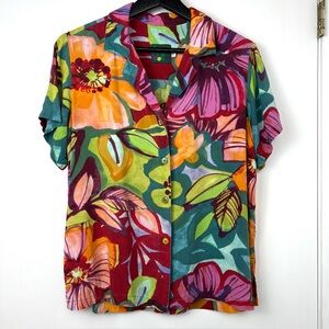 Jams World Tropical Print Silky Feel Camp Shirt size S Multicolor Relaxed Fit